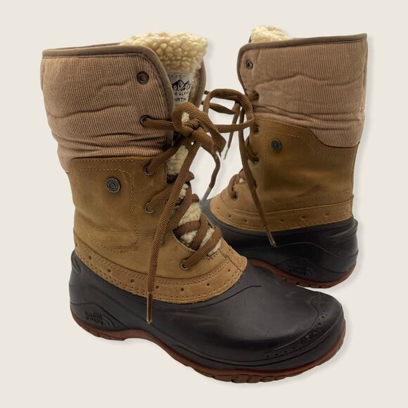 The North Face Brown Leather Waterproof Primaloft Faux Fur Shearling Duck Boot 7 - Picture 2 of 10